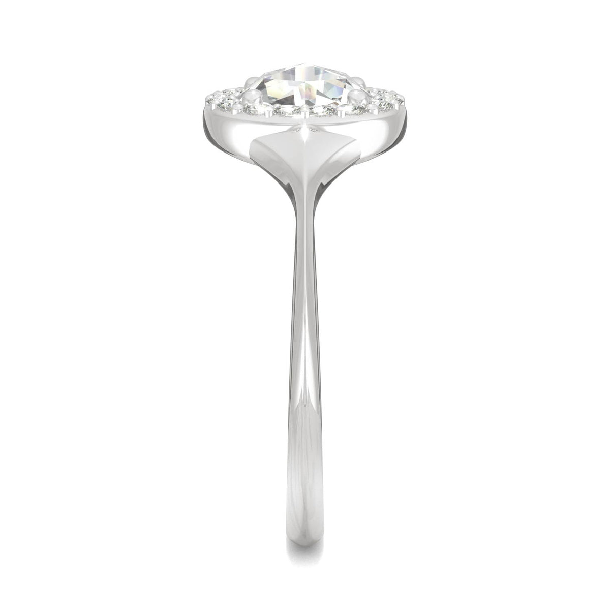 0.60 CTW DEW Round Rose-Cut Moissanite Halo Ring in 14K White Gold