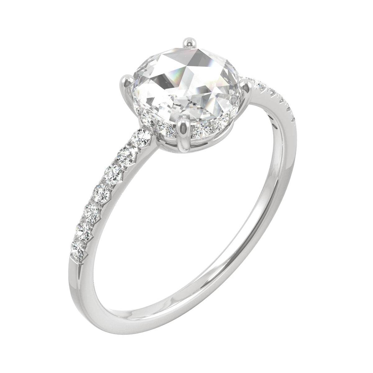 0.81 CTW DEW Round Rose-Cut Moissanite Engagement Ring in 14K White Gold
