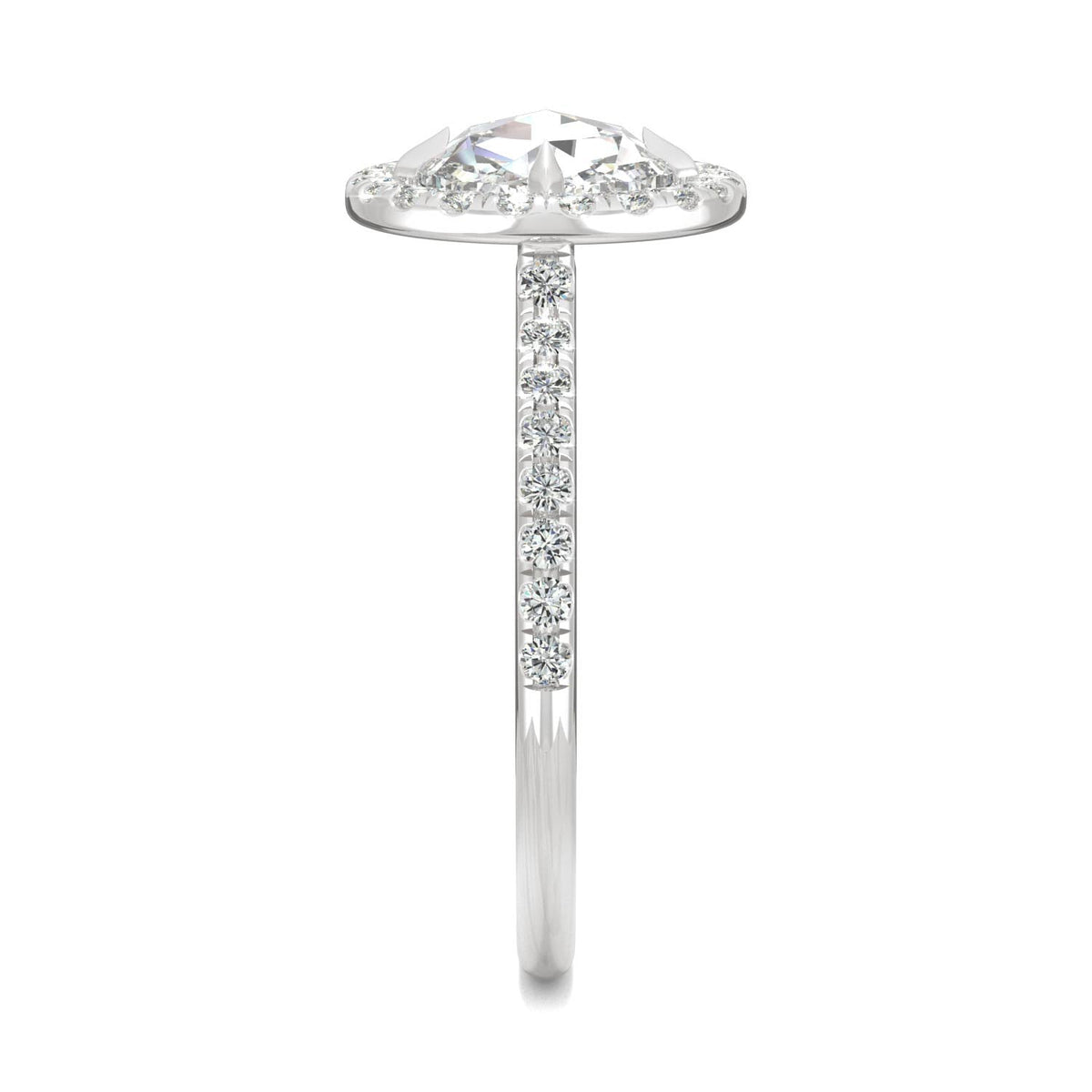 1.56 CTW DEW Round Rose-Cut Moissanite Halo Ring in 14K White Gold