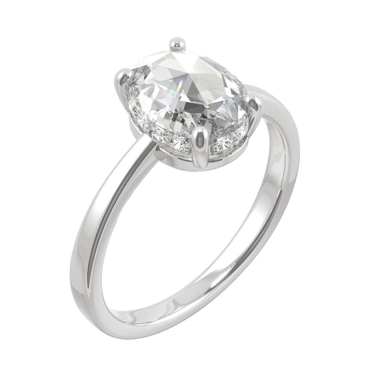 1.26 CTW DEW Oval Rose-Cut Moissanite Hidden Halo Ring in 14K White Gold