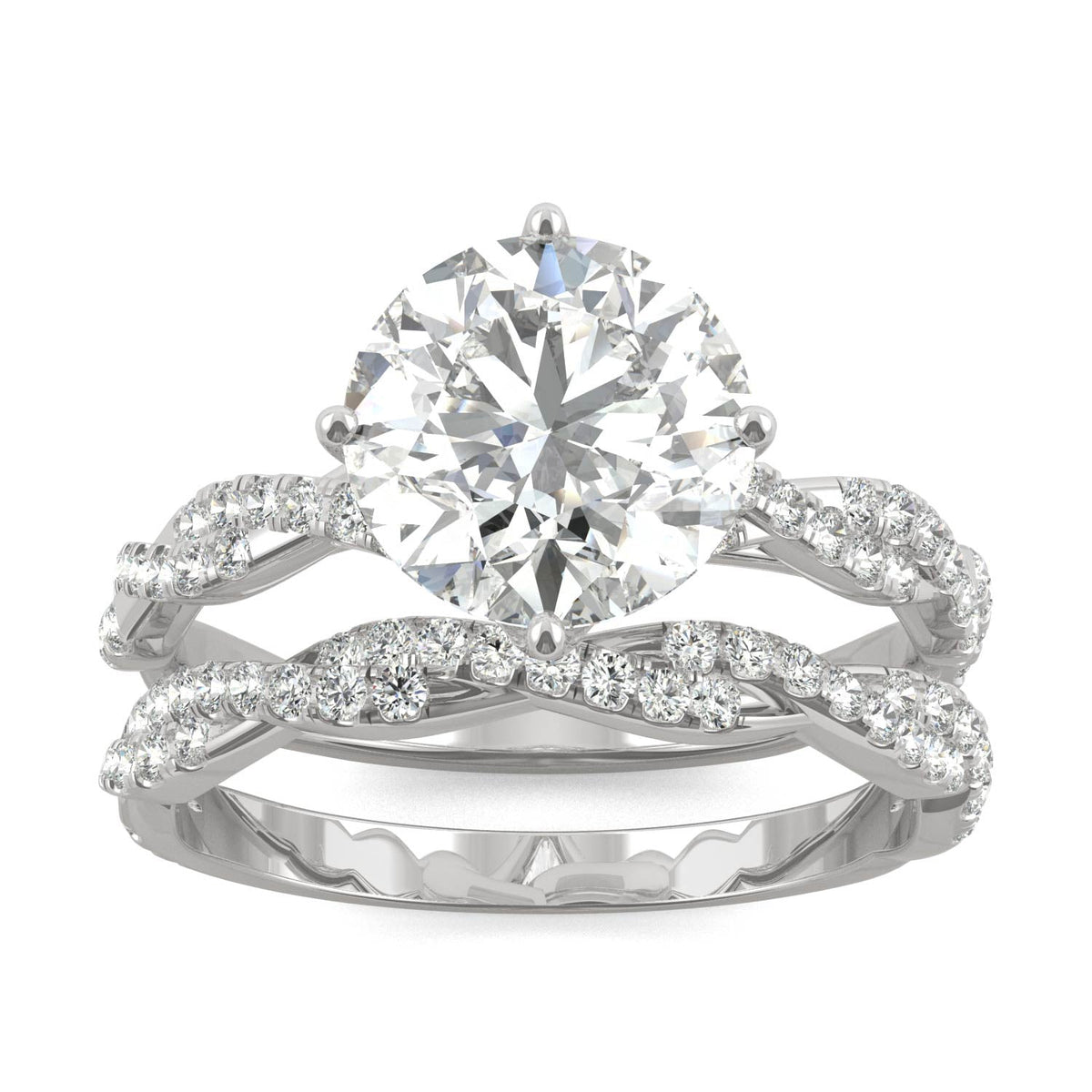 2.64 CTW DEW Round Moissanite Pavé Bridal Set in 14K White Gold