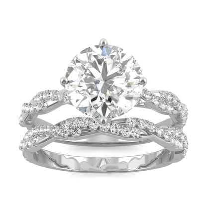 2.64 CTW DEW Round Moissanite Pavé Bridal Set in 14K White Gold