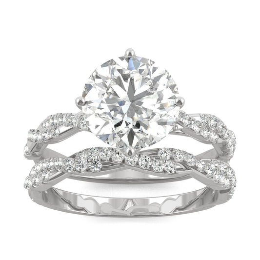 2.64 CTW DEW Round Moissanite Pavé Bridal Set in 14K White Gold