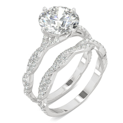2.64 CTW DEW Round Moissanite Pavé Bridal Set in 14K White Gold