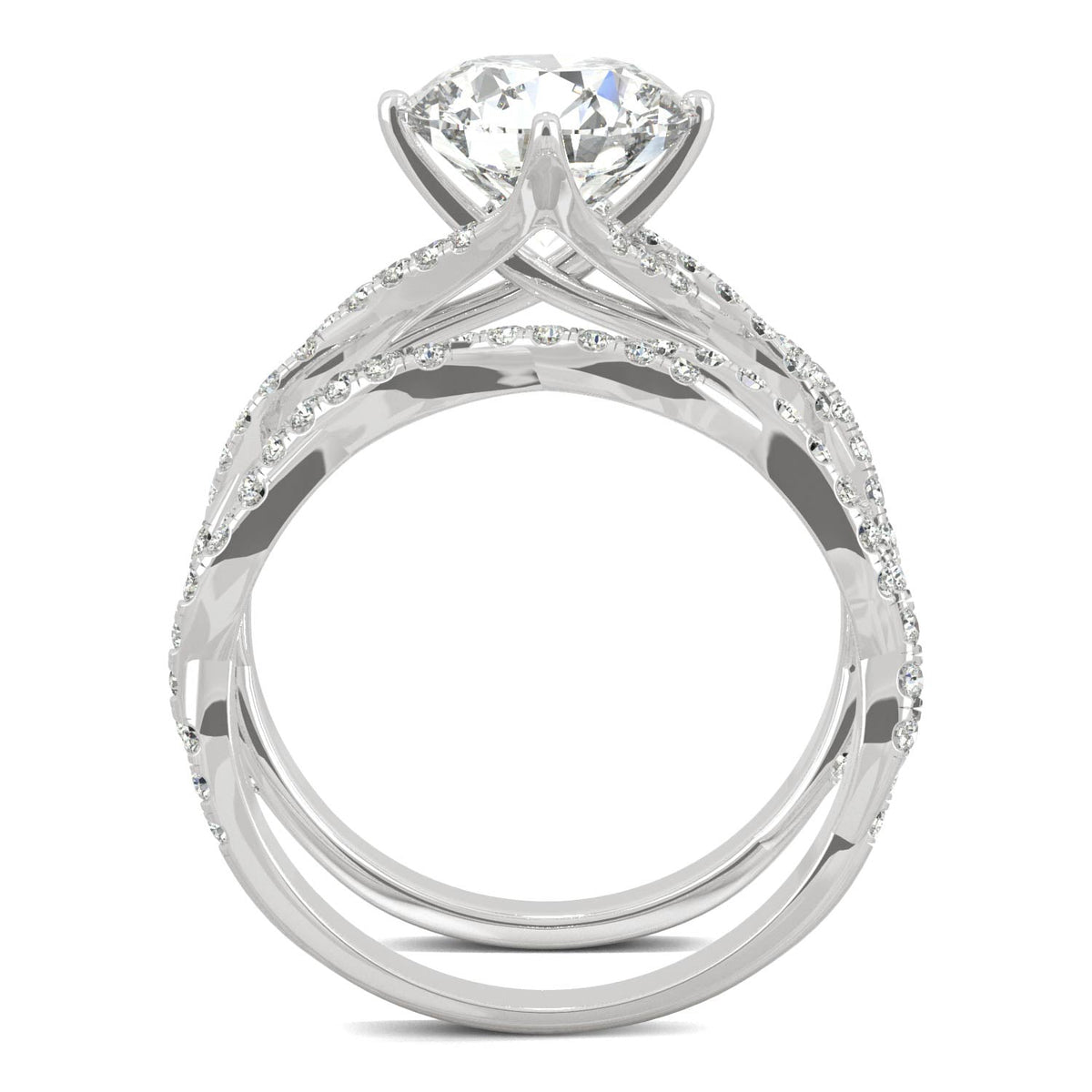 2.64 CTW DEW Round Moissanite Pavé Bridal Set in 14K White Gold