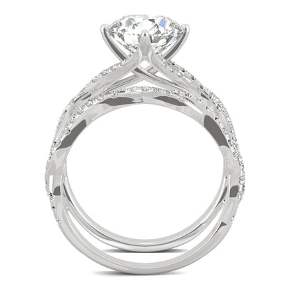 2.64 CTW DEW Round Moissanite Pavé Bridal Set in 14K White Gold