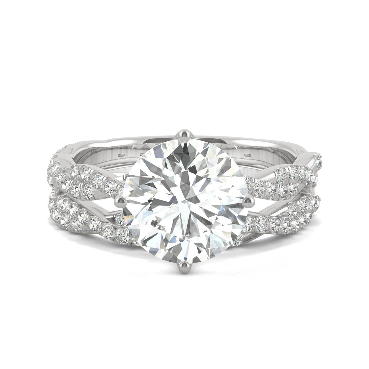 2.64 CTW DEW Round Moissanite Pavé Bridal Set in 14K White Gold
