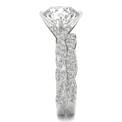 2.64 CTW DEW Round Moissanite Pavé Bridal Set in 14K White Gold