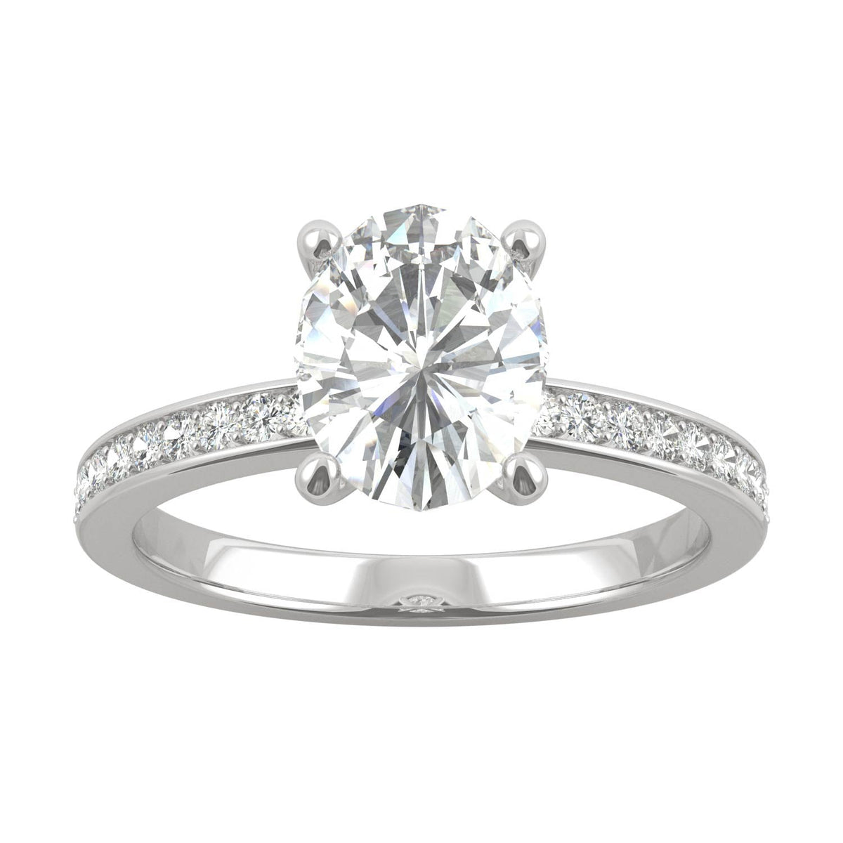 2.28 CTW DEW Oval Moissanite Engagement Ring in 14K White Gold