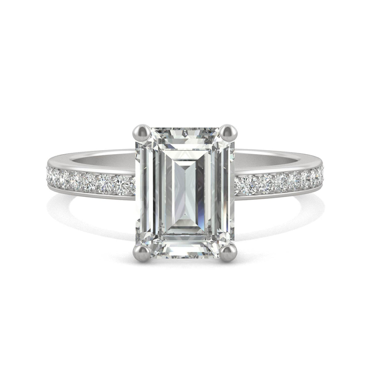 2.70 CTW DEW Emerald Moissanite Engagement Ring in 14K White Gold