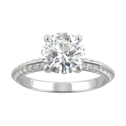 2.26 CTW DEW Round Moissanite Knife-Edge Engagement Ring in 14K White Gold