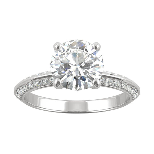2.26 CTW DEW Round Moissanite Knife-Edge Engagement Ring in 14K White Gold