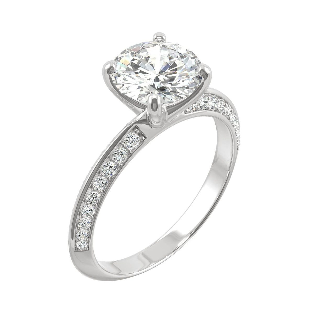 2.26 CTW DEW Round Moissanite Knife-Edge Engagement Ring in 14K White Gold