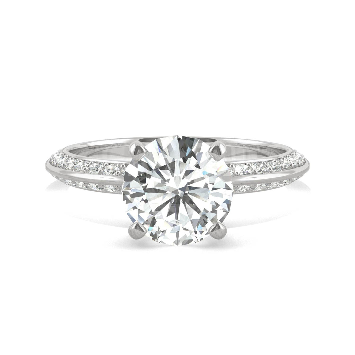 2.26 CTW DEW Round Moissanite Knife-Edge Engagement Ring in 14K White Gold