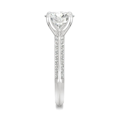 2.26 CTW DEW Round Moissanite Knife-Edge Engagement Ring in 14K White Gold