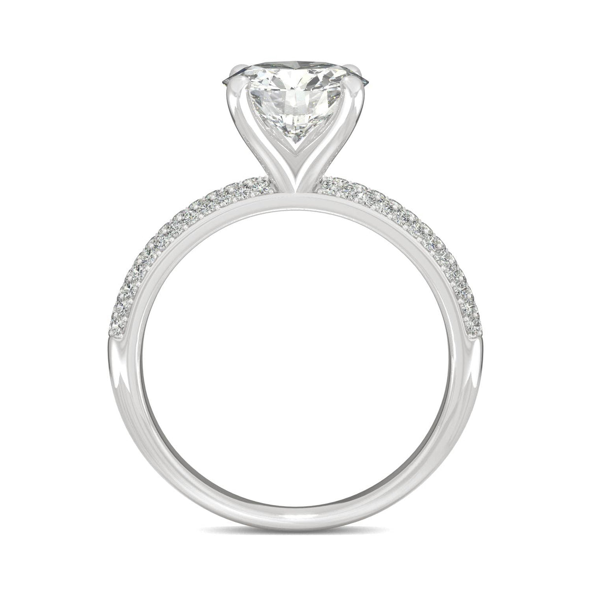 2.11 CTW DEW Round Moissanite Pavé Side-Stone Engagement Ring in 14K White Gold
