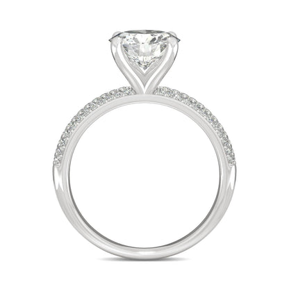 2.11 CTW DEW Round Moissanite Pavé Side-Stone Engagement Ring in 14K White Gold