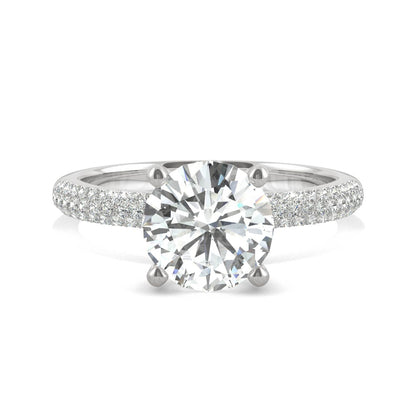 2.11 CTW DEW Round Moissanite Pavé Side-Stone Engagement Ring in 14K White Gold