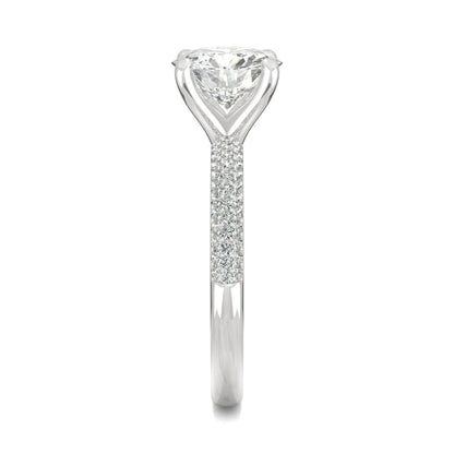 2.11 CTW DEW Round Moissanite Pavé Side-Stone Engagement Ring in 14K White Gold