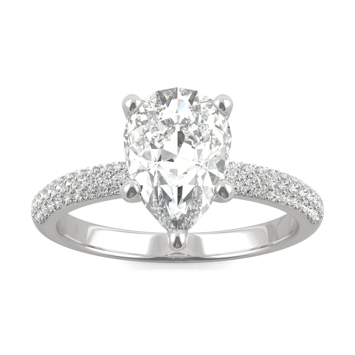 2.31 CTW DEW Pear Moissanite Pavé Engagement Ring in 14K White Gold