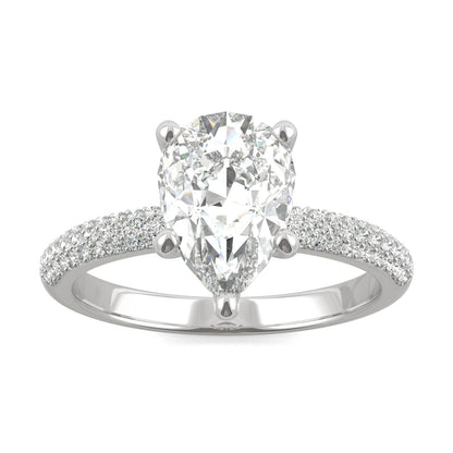 2.31 CTW DEW Pear Moissanite Pavé Engagement Ring in 14K White Gold