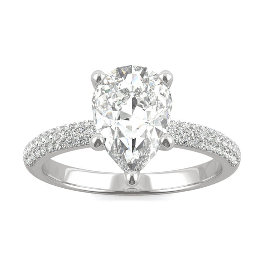 2.31 CTW DEW Pear Moissanite Pavé Engagement Ring in 14K White Gold