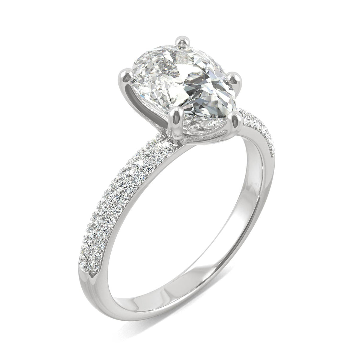 2.31 CTW DEW Pear Moissanite Pavé Engagement Ring in 14K White Gold