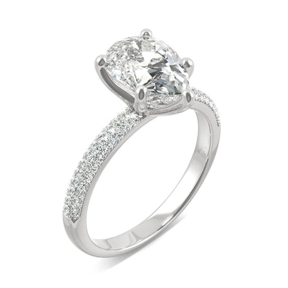 2.31 CTW DEW Pear Moissanite Pavé Engagement Ring in 14K White Gold