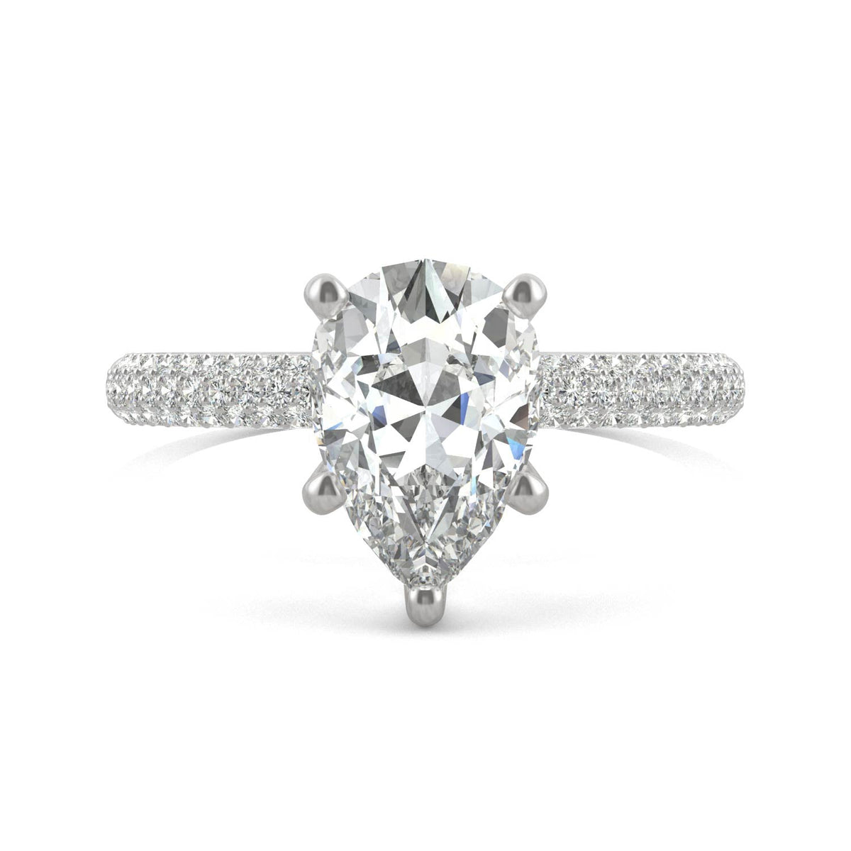 2.31 CTW DEW Pear Moissanite Pavé Engagement Ring in 14K White Gold