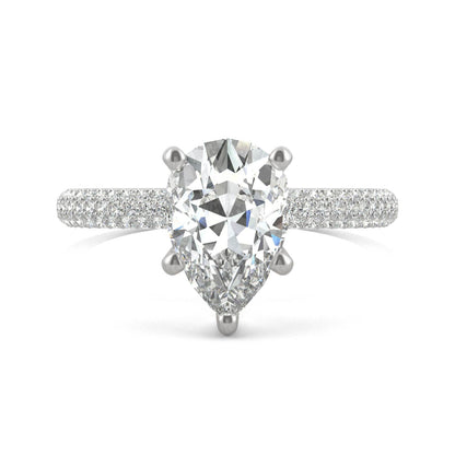 2.31 CTW DEW Pear Moissanite Pavé Engagement Ring in 14K White Gold