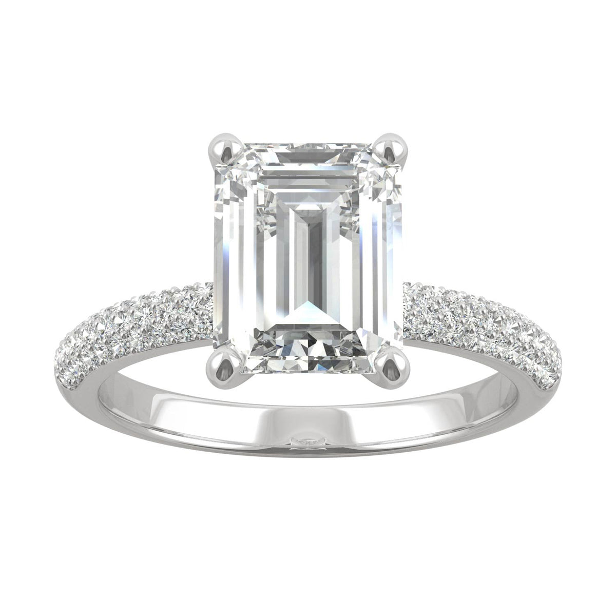 2.73 CTW DEW Emerald Moissanite Pavé Engagement Ring in 14K White Gold