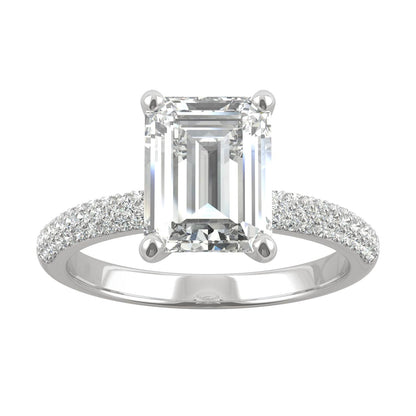 2.73 CTW DEW Emerald Moissanite Pavé Engagement Ring in 14K White Gold