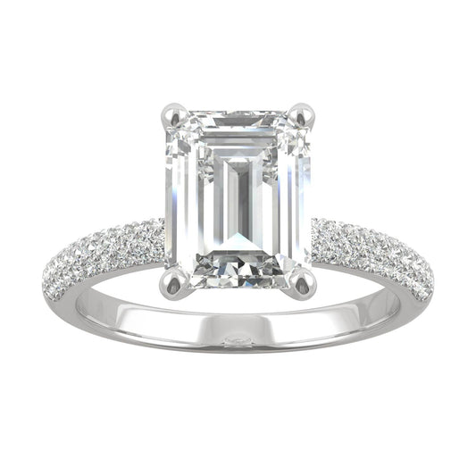 2.73 CTW DEW Emerald Moissanite Pavé Engagement Ring in 14K White Gold