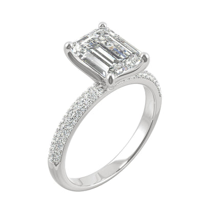 2.73 CTW DEW Emerald Moissanite Pavé Engagement Ring in 14K White Gold