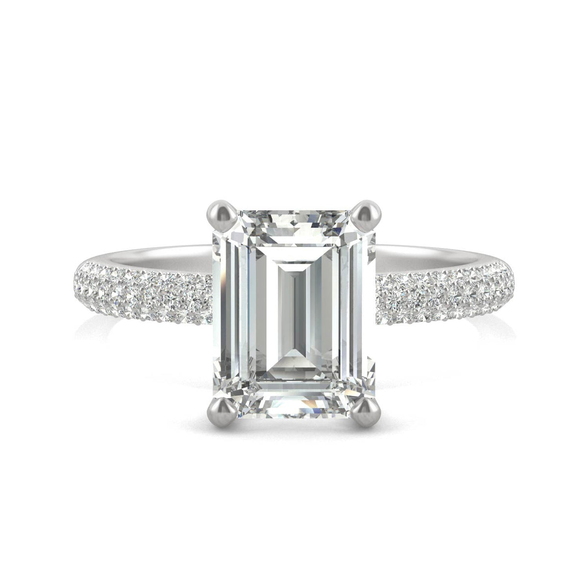 2.73 CTW DEW Emerald Moissanite Pavé Engagement Ring in 14K White Gold