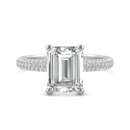2.73 CTW DEW Emerald Moissanite Pavé Engagement Ring in 14K White Gold