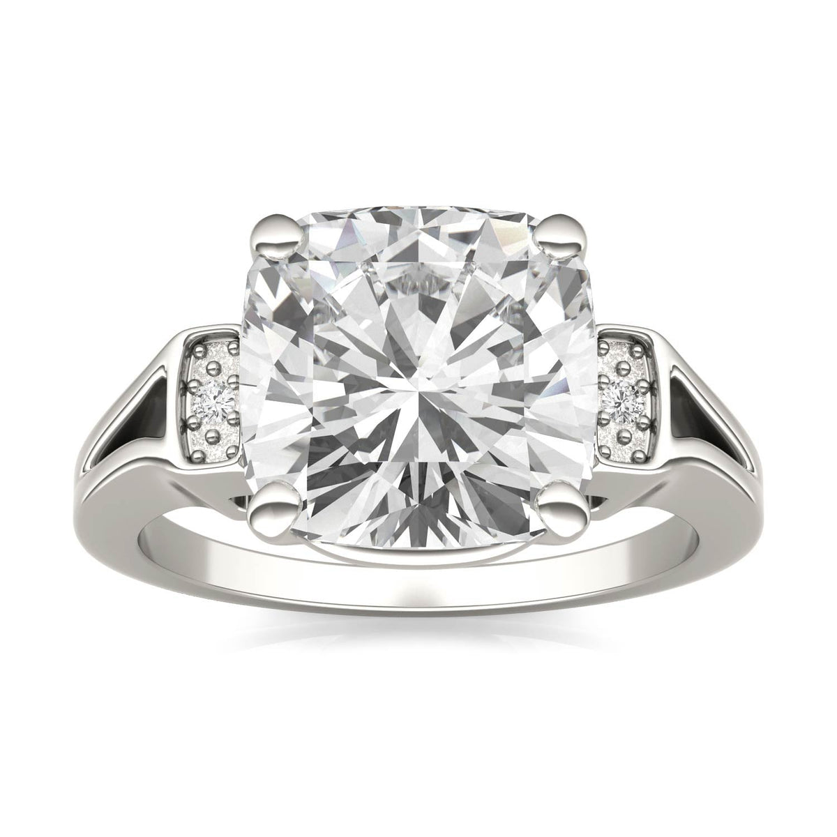 5.04 CTW DEW Cushion Moissanite Side-Stone Engagement Ring in 14K White Gold