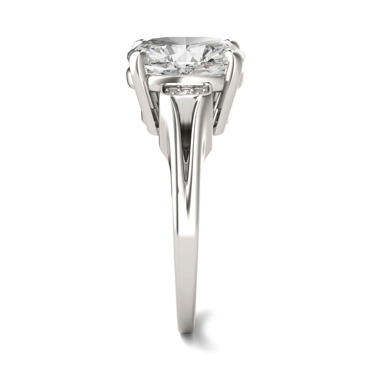 5.04 CTW DEW Cushion Moissanite Side-Stone Engagement Ring in 14K White Gold