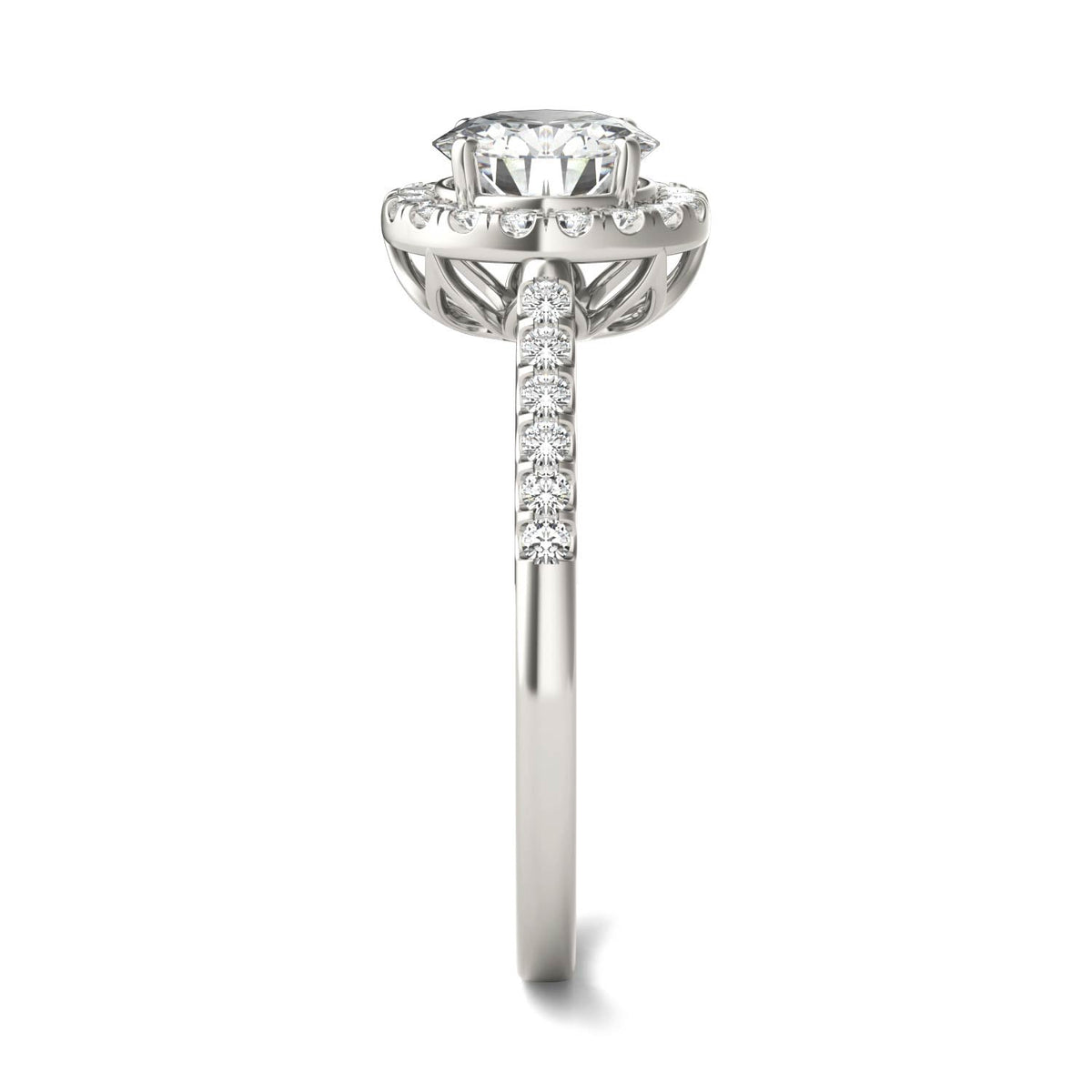1.45 CTW DEW Round Moissanite Accented Halo Engagement Ring in 14K White Gold
