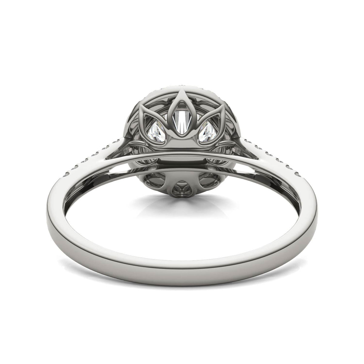 1.45 CTW DEW Round Moissanite Accented Halo Engagement Ring in 14K White Gold