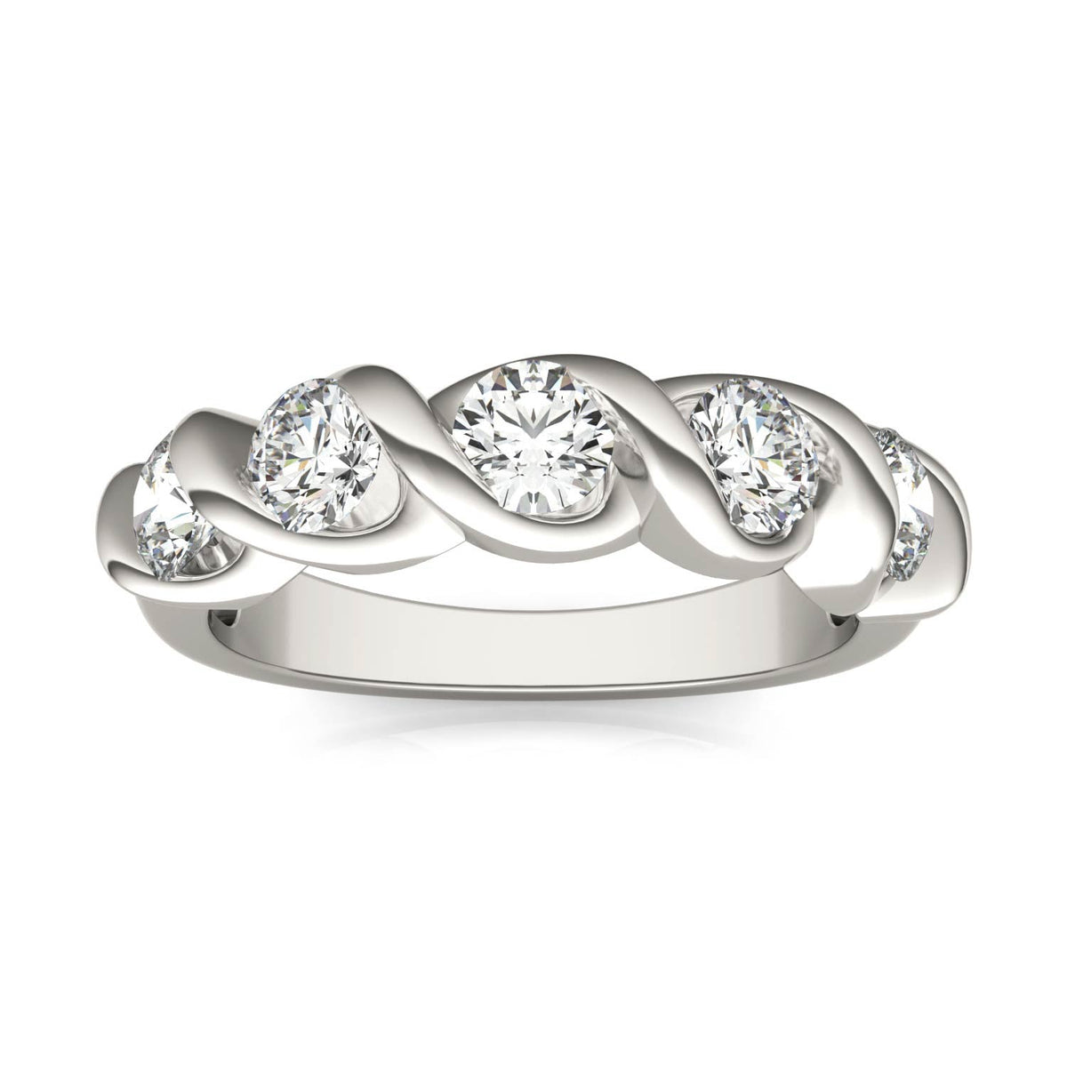 1.15 CTW DEW Round Moissanite Bypass Band in 14K White Gold