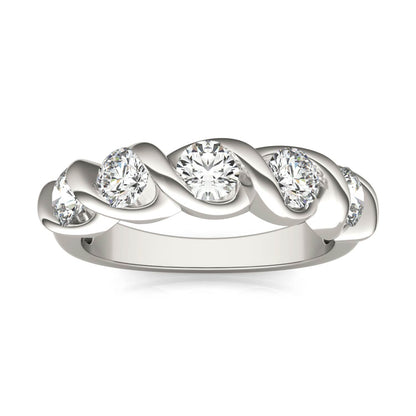 1.15 CTW DEW Round Moissanite Bypass Band in 14K White Gold