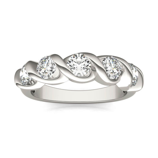 1.15 CTW DEW Round Moissanite Bypass Band in 14K White Gold