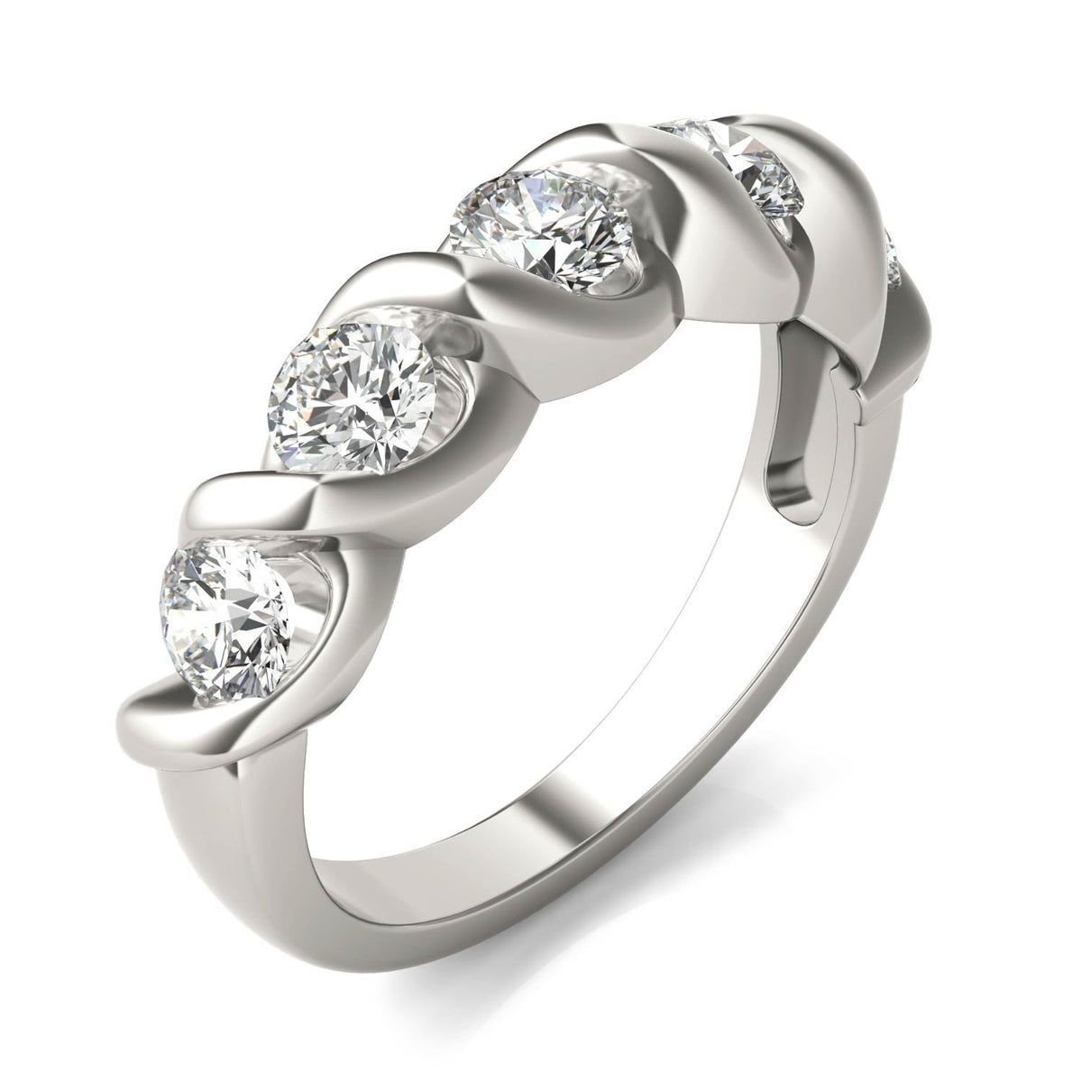 1.15 CTW DEW Round Moissanite Bypass Band in 14K White Gold