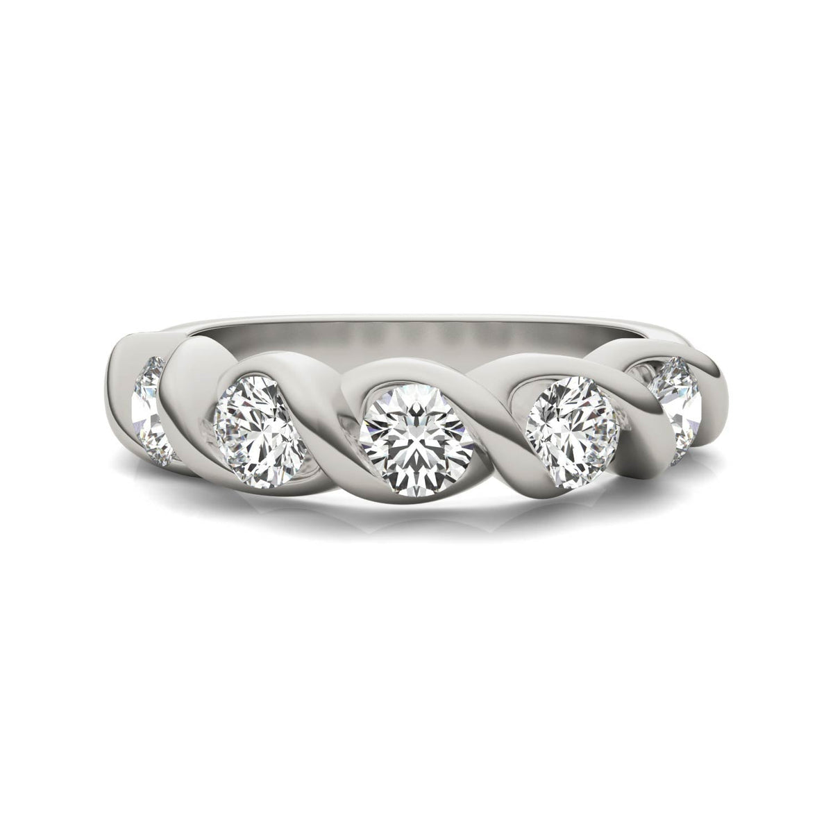 1.15 CTW DEW Round Moissanite Bypass Band in 14K White Gold