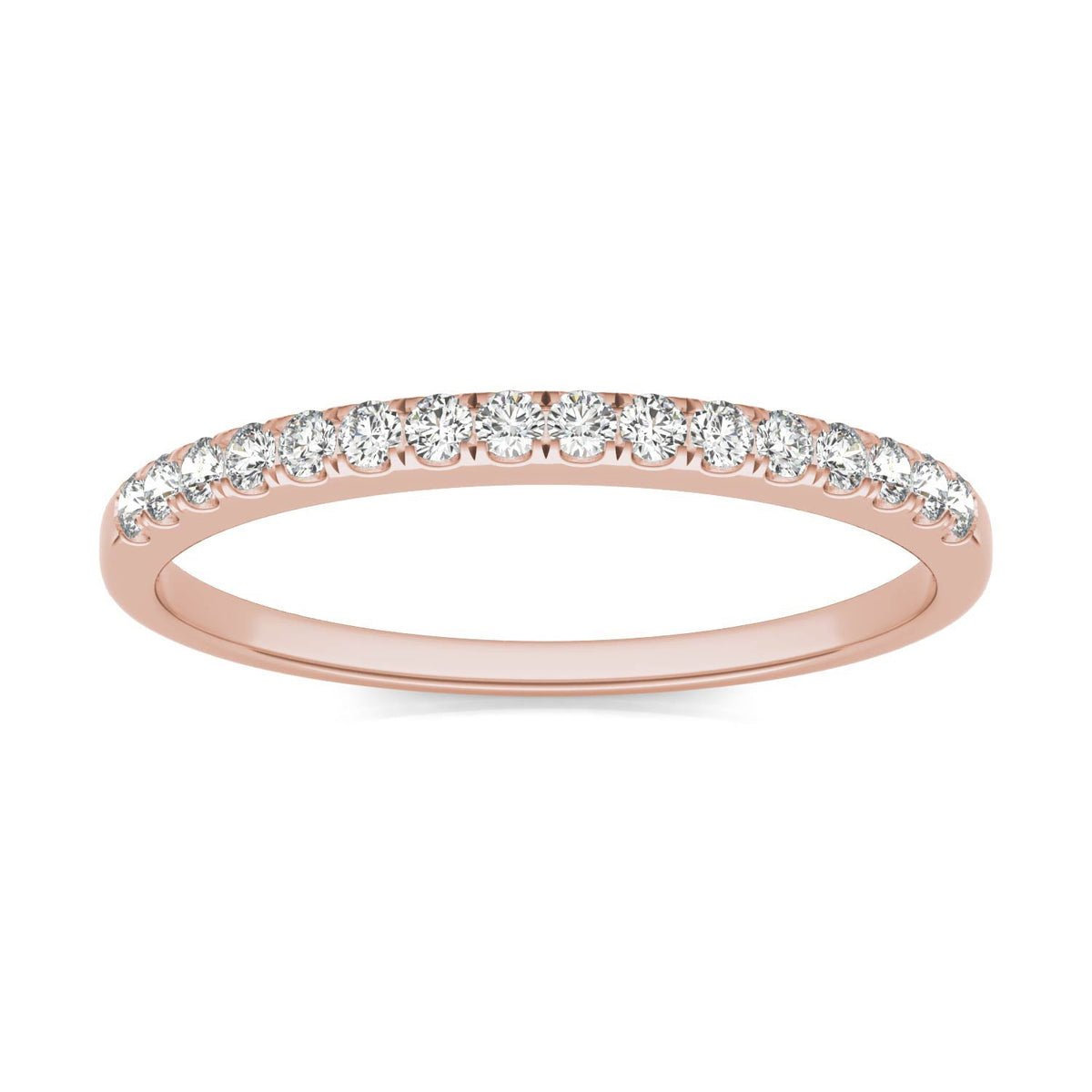 0.16 CTW DEW Round Moissanite Wedding Band in 14K Rose Gold