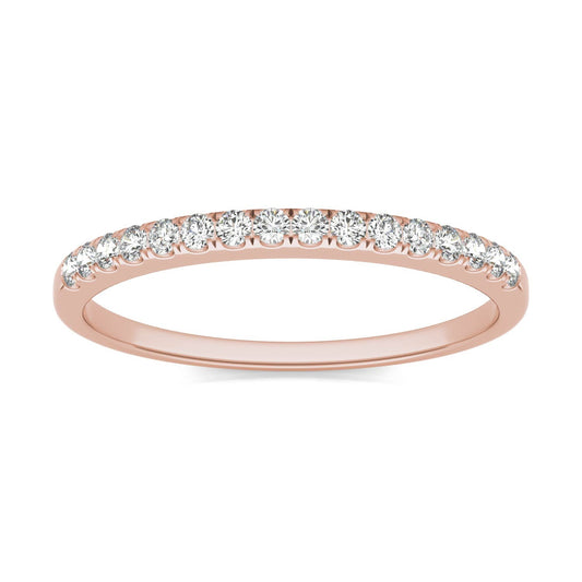 0.16 CTW DEW Round Moissanite Wedding Band in 14K Rose Gold
