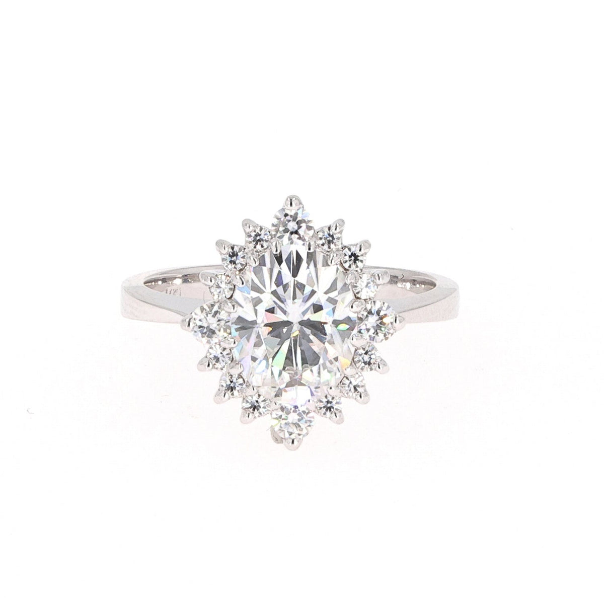 2.42 CTW DEW Oval Moissanite Halo Engagement Ring in 14K White Gold