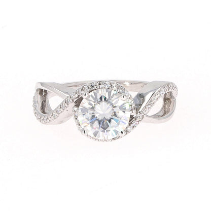 1.75 CTW DEW Round Moissanite Twist Solitaire With Accents Engagement Ring in 14K White Gold