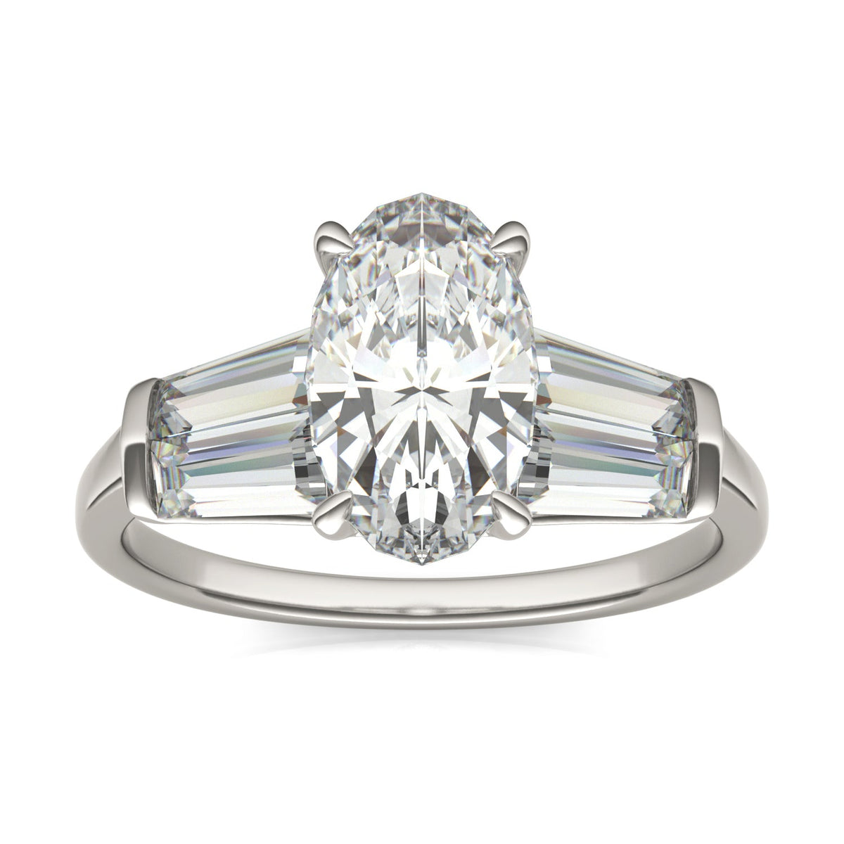 3.46 CTW DEW Elongated Oval Moissanite Five-Stone Ring in 14K White Gold